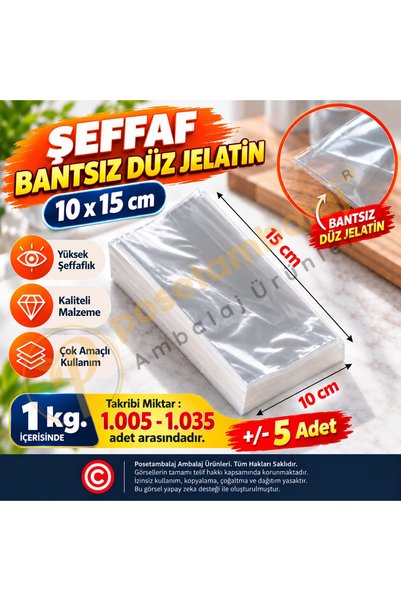 CarpCorn 10x15 cm Jelatin Bantsız Düz Şeffaf / 1 kg. Kurabiye Poşeti
