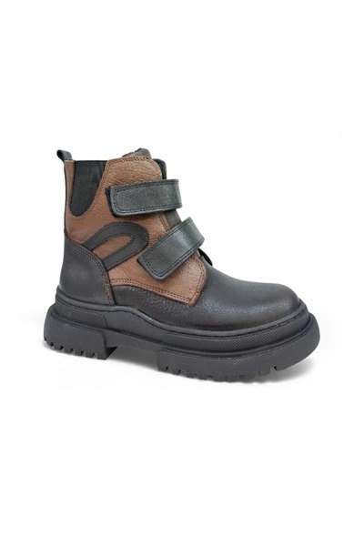 Tekiner Genuine Leather Orthopedic Velcro Brown Black Boys' Boots