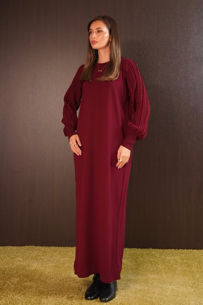 Balenbi Women's Openwork Balloon Sleeve Detailed Long Knitwear Dress 8421 Cla...