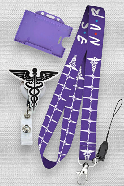 MİLLENEX Mor Nurse Hemşire Boyun Askı İpi Kimlik 3 lü Set Boyun İpi Yoyo Yata...