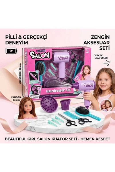 Boratila Toys Kuaför Seti Pilli Gerçekçi Güzellik Seti Akseuarlı Oyun Seti