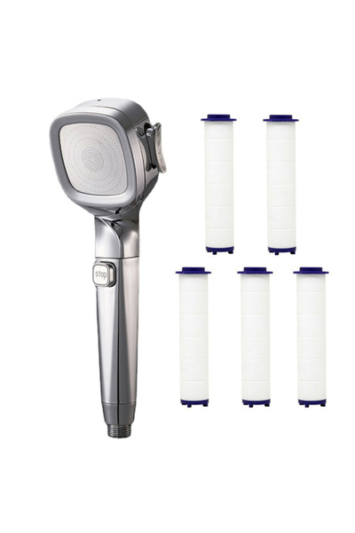 IOUHAPPY Sliver with 5 filter 4 Modes High Pressure Shower Head With Switch O...