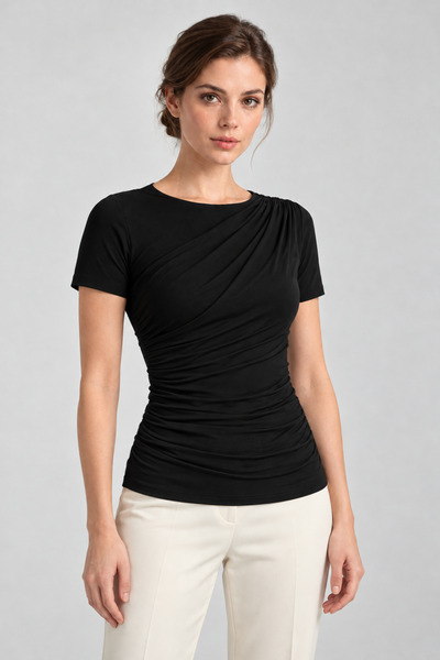 Kurun's Collection Bluza od meke viskozne tkanine, s okruglim izrezom, kratki...