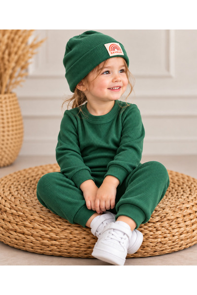 BAHNUR Unisex Baby and Child Green Corded Camisole Long Sleeve Top and Bottom...