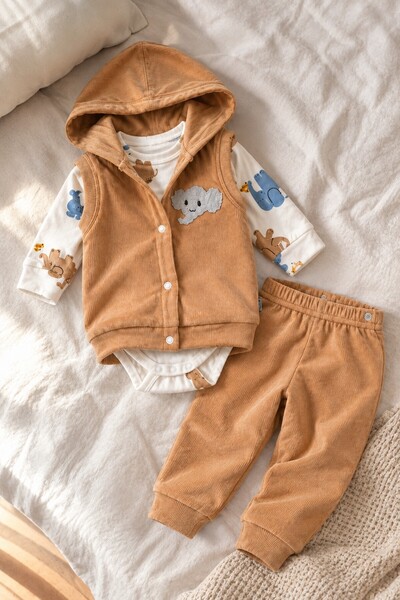 METEOR BABY Baby Boy Set 3-Piece Set with Hooded Vest Seasonal Baby Set 3 6 9 12