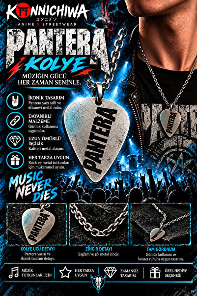 FG KONNİCHİWA Pantera Guitar Pick Necklace – Heavy Metal Rock Music Necklace