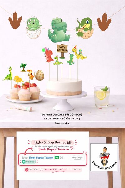 Sinek Kupası Tasarım Set de aniversare cu dinozauri 5 figurine Banner 5 figur...