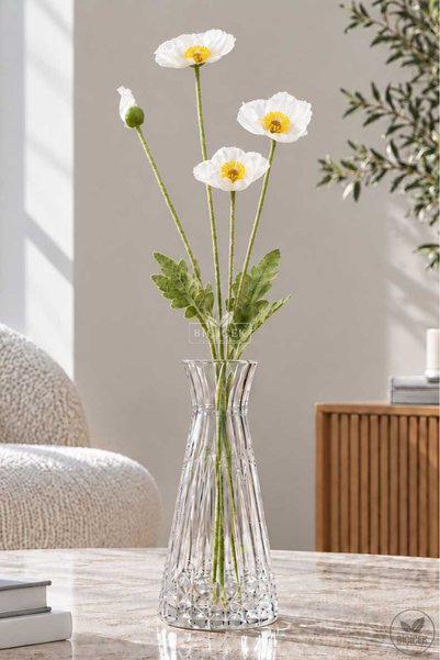 BİÇİÇEK Yapay Çiçek Gelincik Dalı 4lü 60cm Beyaz