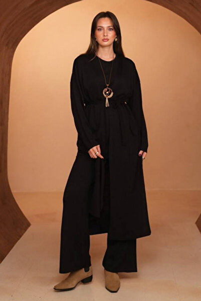 Balenbi Set Abaya de bază din 3 piese cu centură din material tricotat pentru...