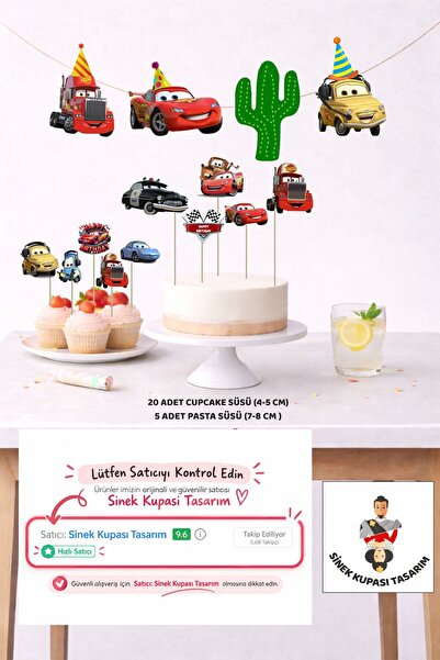 Sinek Kupası Tasarım Lightning Mcqueen Birthday Set 5 Figures Banner 5 Figure...