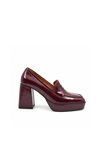 Folle Crinkled Patent Leather Burgundy Platform Thick Heeled Women's Shoes