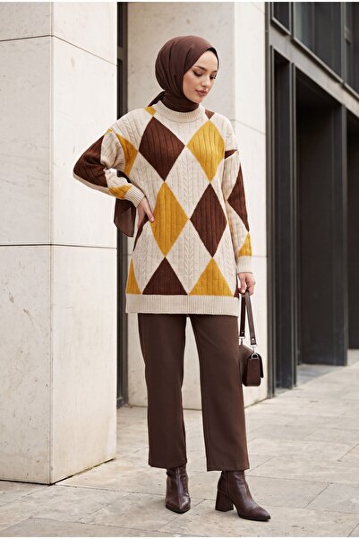 Modamorfo Baklava Pattern Soft Knitwear Tunic - Stone Color