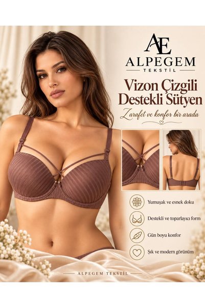 Alpegem Tekstil ALPEGEM Kadın Çapraz Askılı Kahverengi Sütyen