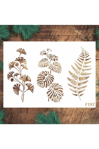 Stencil tasarım Stencil Tasarım F197 Tropikal Yapraklar- Dekoratif Duvar, Eşy...