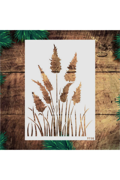 Stencil tasarım Stencil Tasarım F116 Saz Püskülü Boyama Şablonu - Dekoratif D...
