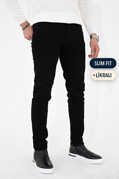 HLT JEANS Ανδρικό μαύρο τζιν παντελόνι Lycra με στενή εφαρμογή HLTHE001937