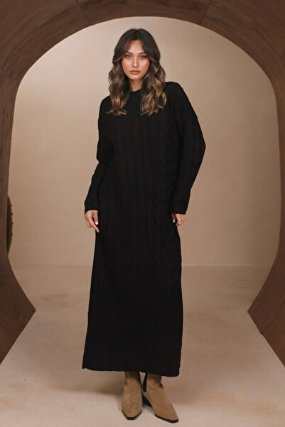 Balenbi Women's maxi length embossed textured hijab knit dress 8501 black