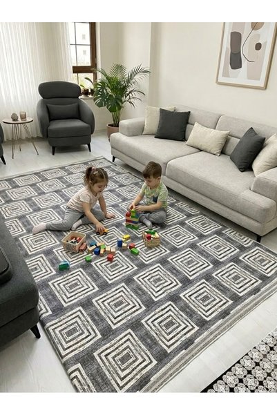 BIYIKLI PİYADE غطاء سجاد حديث بنمط هندسي قابل للغسل ومضاد للانزلاق سافان 200x300 سم 6 متر مربع لغرفة المعيشة والمطبخ