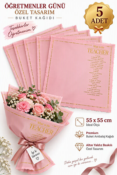 COLORPAK Çiçek Buket Ambalaj Jelatin Kağıdı Öğretmenler Günü Özel (PEMBE VE G...