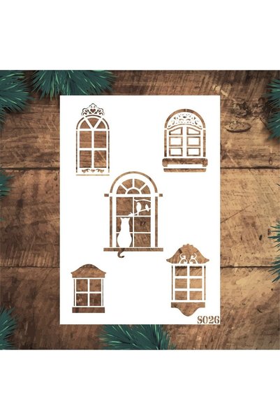 Stencil tasarım Stencil Tasarım S026 Pencere - Dekoratif Duvar Ve Eşya Boyama...