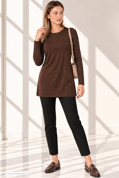 penyebizden Women's Viscose Full Lycra Tunic-Brown