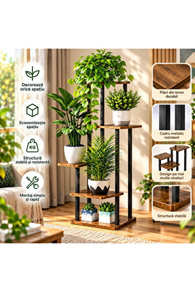 DeaL Etajeră verticală din metal și lemn cu 4 niveluri — Perfectă pentru plan...