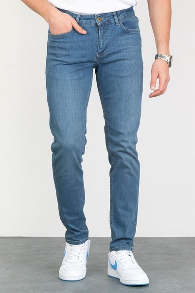 HLT JEANS Erkek Mavi Taşlamalı Slim Fit Likralı Jean Kot Pantolon STEVE