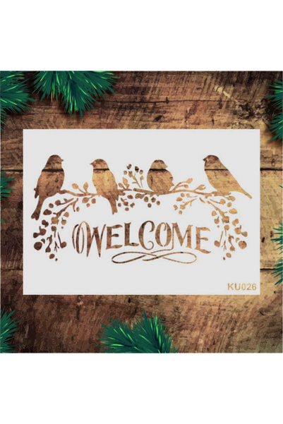 Stencil tasarım Stencil Tasarım Ku026 Welcome - Dekoratif Duvar Ve Eşya Boyam...