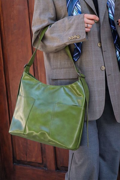 MARSEPTUN Polina Double Pocket Detailed Green Matte Bag