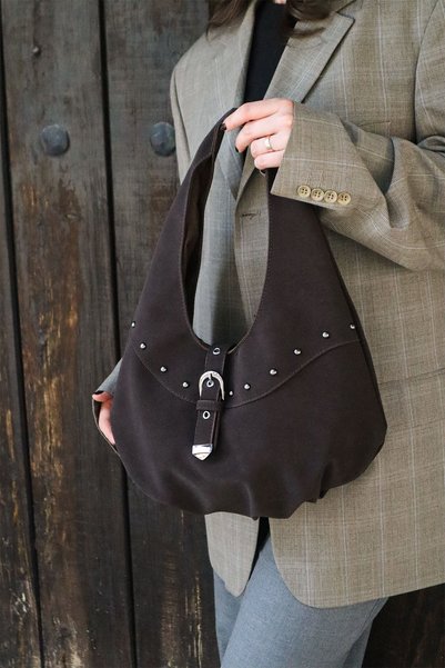 MARSEPTUN Brenda Belt Buckle Detailed Bitter Brown Suede Bag