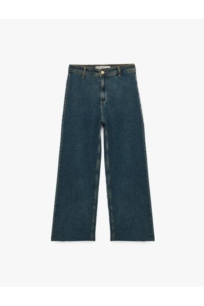 Koton Yüksek Bel Rahat Kalıp Pamuklu Denim Pantolon - Culotte Jeans