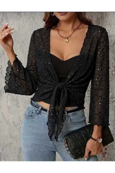 Tura Butik Simli bağlamalı tül bolero