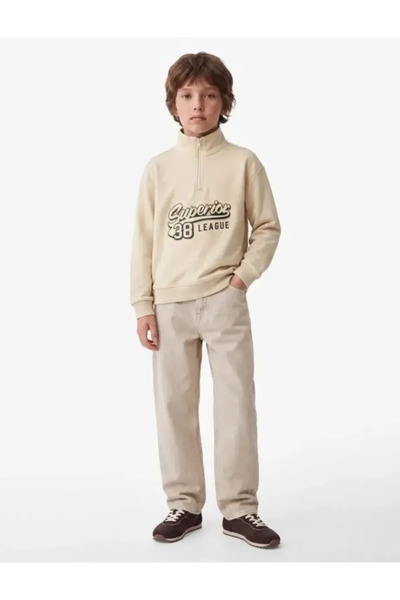 Koton Printed Zippered Long Sleeve Cotton High-Neck Sweatshirt