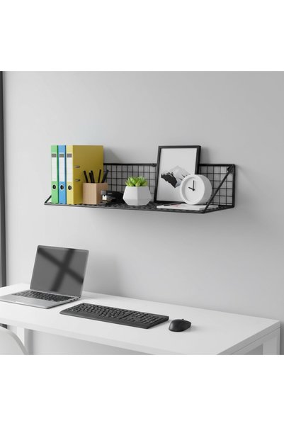 GO DEKOR Metal Tel 50x25x15 Çok Amaçlı Duvar Rafı/Çiçeklik/ (siyah Renk)