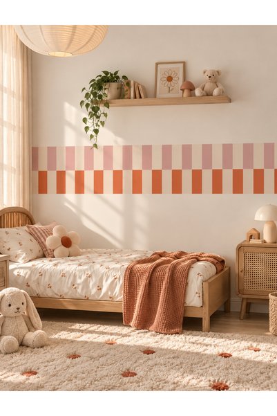 WALLHUMAN Retro Şeritler Çocuk Odası Duvar Stickerı