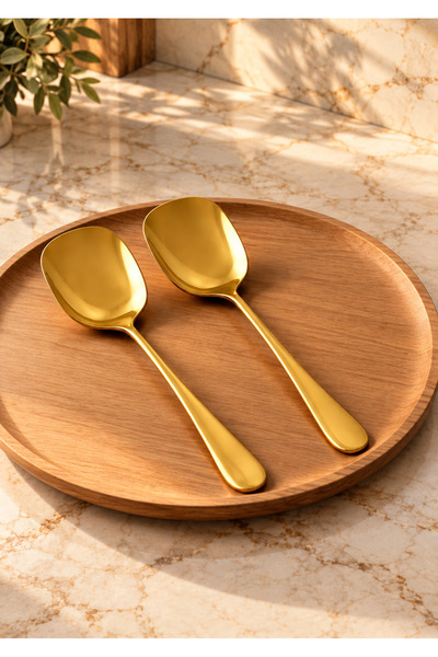 elfnur 2 ADET 21 Cm Golt Paslanmaz Çelik Lüx Servis Salata Kaşığı Spatula | Ç...