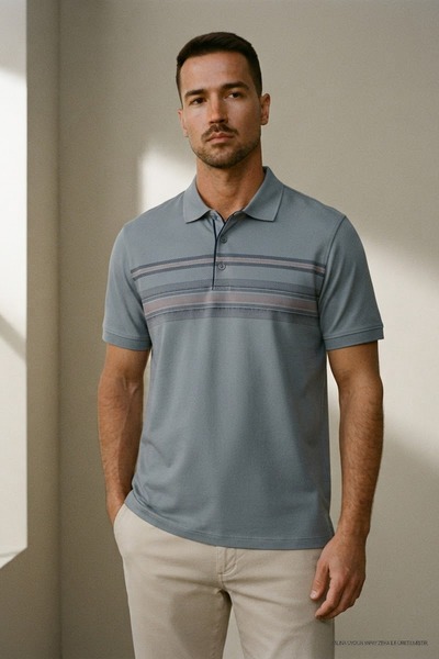 Maccali Ανδρικό μπλουζάκι Comfort Fit Με σχέδιο με μπλε λαιμόκοψη πόλο
