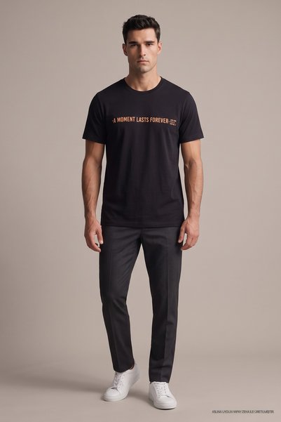 Maccali Tricou negru pentru bărbați, cu imprimeu A Moment Lasts Forever, cu g...