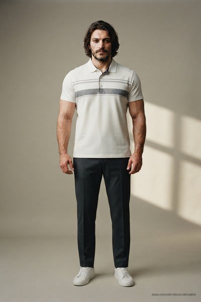 Maccali Men's Large Size Comfortable Fit White Polo Collar T-Shirt