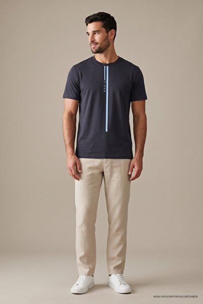 Maccali Tricou pentru bărbați, în dungi, lejer, din bumbac, elastic, bleumarin