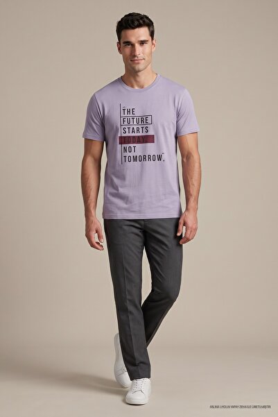 Maccali Tricou liliac pentru bărbați, cu imprimeu „The Future Starts Today”, ...
