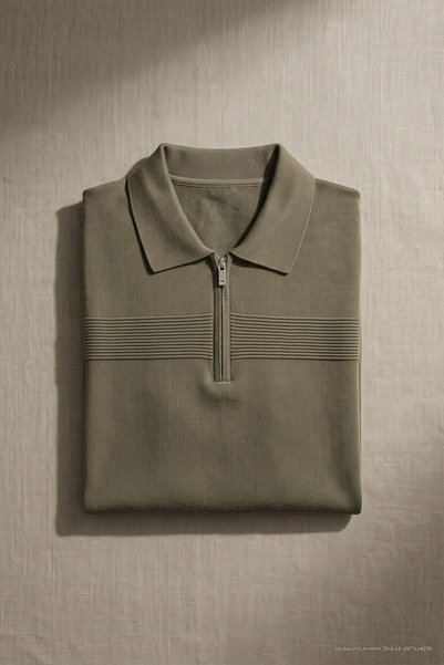 Maccali Men's Trend Khaki Polo Collar Knitwear T-Shirt