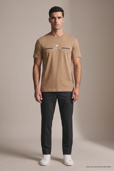 Maccali Tricou pentru bărbați Camel, cu imprimeu New York City, cu gât rotund...