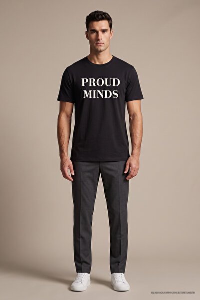 Maccali Crna muška majica sa otisnutim motivom "Proud Minds" i širokim krojem