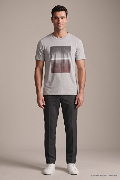 Maccali Men's Trend Printed Cotton Gray Short Sleeve T-Shirt