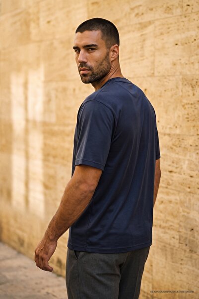 Maccali Tricou pentru bărbați Trend guler rotund basic bleumarin