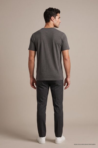 Maccali Tricou pentru bărbați, gri închis, cu imprimeu, cu gât rotund, croială lejeră