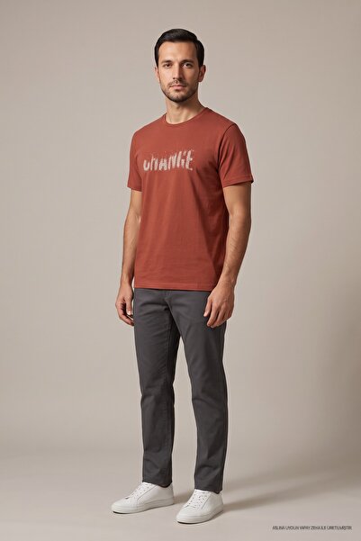 Maccali Tricou pentru bărbați Kiremit Change, cu imprimeu, cu gât rotund, cro...