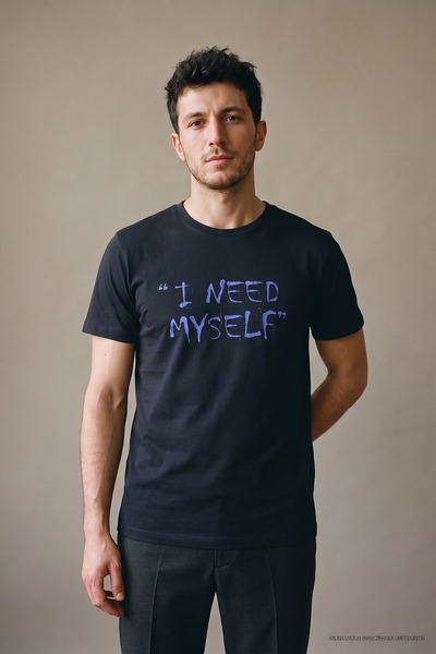 Maccali Tricou pentru bărbați, albastru marin, cu imprimeu I Need Myself, cu ...