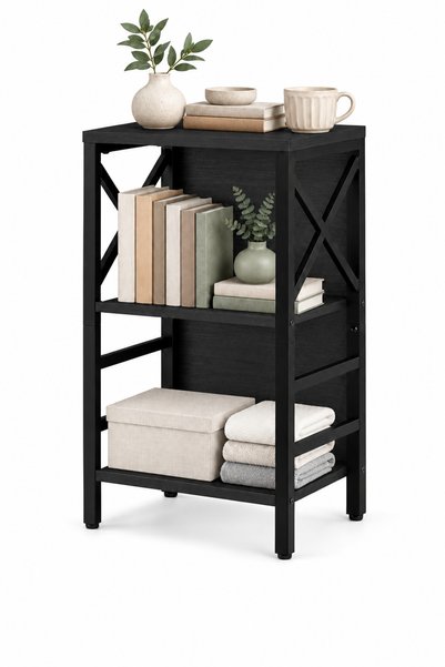 Gogoya 3-Tier Small Bookshelf, Rustic Brown Bookcase with Adjustable Feet for...